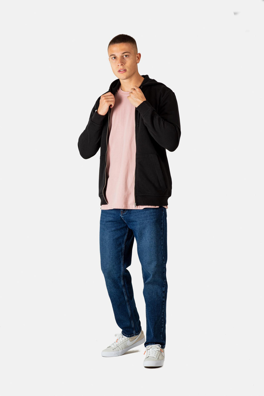 Regular Logo Zip Hoodie - Deep Black - Reell Pakistan