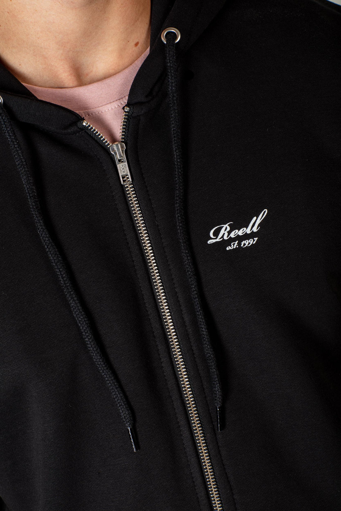 Regular Logo Zip Hoodie - Deep Black - Reell Pakistan